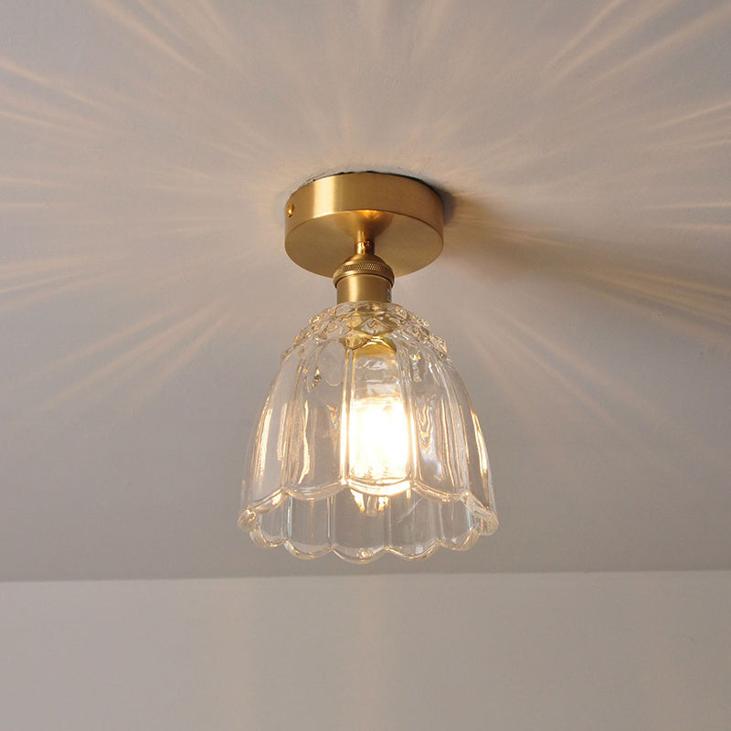 Modern Style Ceiling Mount Light Fixture Gold Flower Close to Ceiling Lighting with Glass Shade