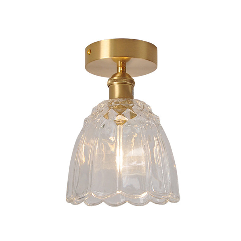 Modern Style Ceiling Mount Light Fixture Gold Flower Close to Ceiling Lighting with Glass Shade