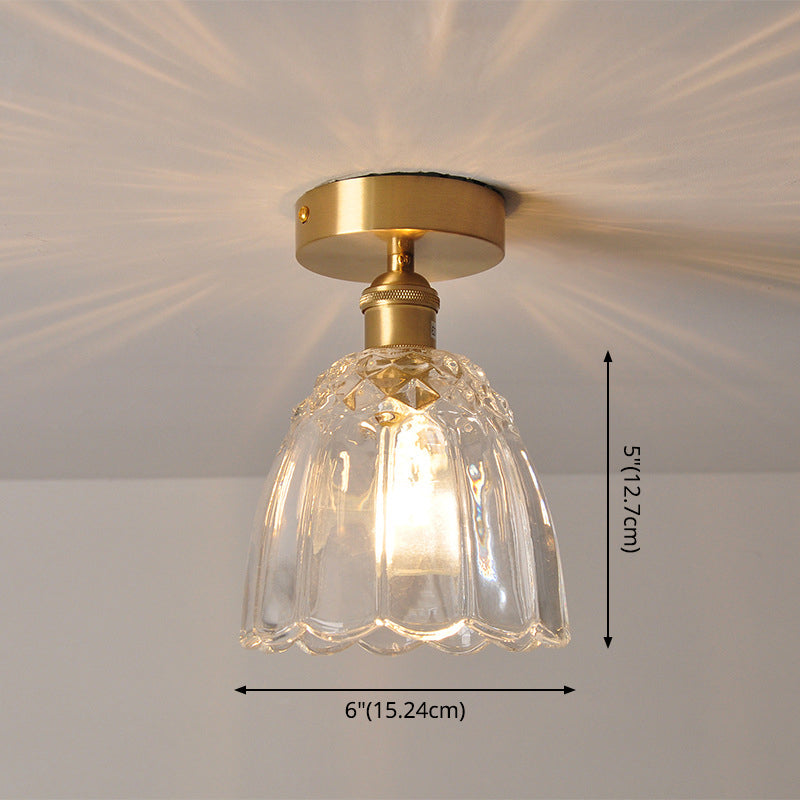 Modern Style Ceiling Mount Light Fixture Gold Flower Close to Ceiling Lighting with Glass Shade