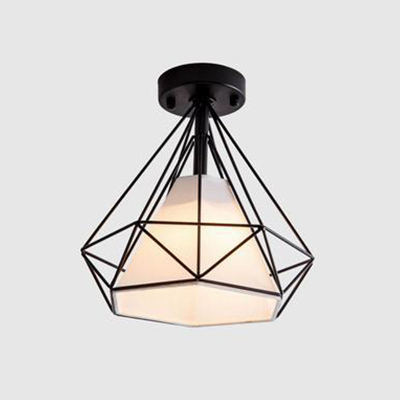 Metal Black Ceiling Flush Mount Light Diamond Industrial Close to Ceiling Lighting