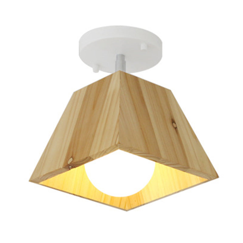 Square Close To Ceiling Fixture Minimalism Style Wooden White Ceiling Flush Mount Light