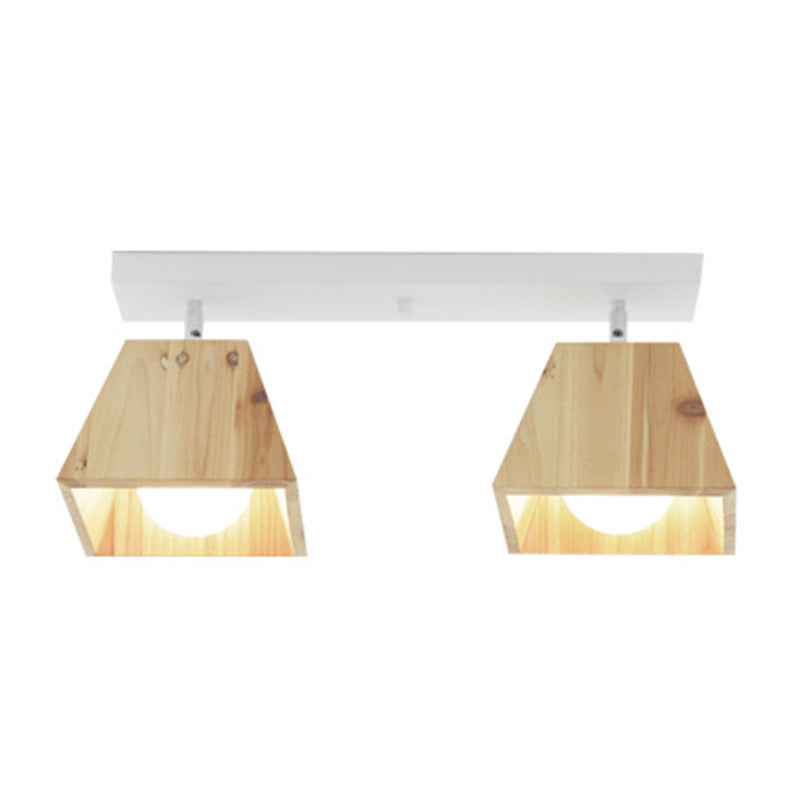 Square Close To Ceiling Fixture Minimalism Style Wooden White Ceiling Flush Mount Light