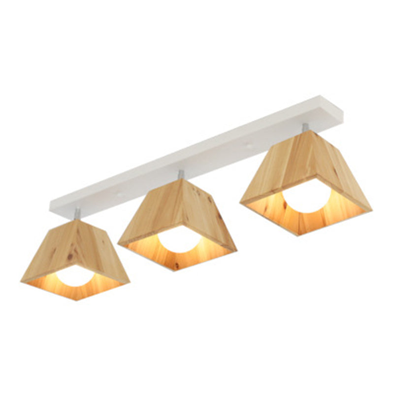 Square Close To Ceiling Fixture Minimalism Style Wooden White Ceiling Flush Mount Light