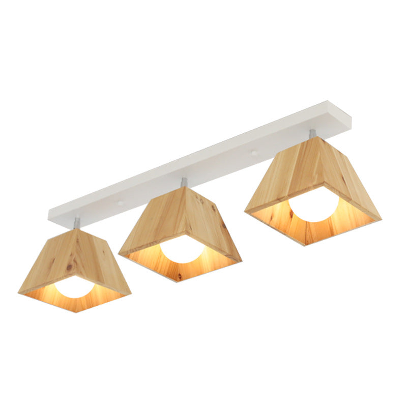 Square Close To Ceiling Fixture Minimalism Style Wooden White Ceiling Flush Mount Light