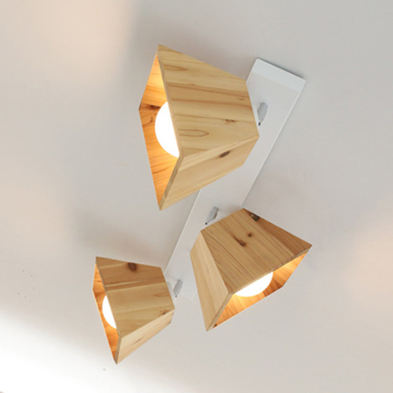 Square Close To Ceiling Fixture Minimalism Style Wooden White Ceiling Flush Mount Light