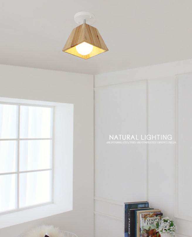 Square Close To Ceiling Fixture Minimalism Style Wooden White Ceiling Flush Mount Light