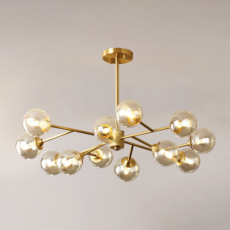 Postmodern metalen hangende kroonluchter licht Amber Glass Shade plafond kroonluchter in goud voor slaapkamer