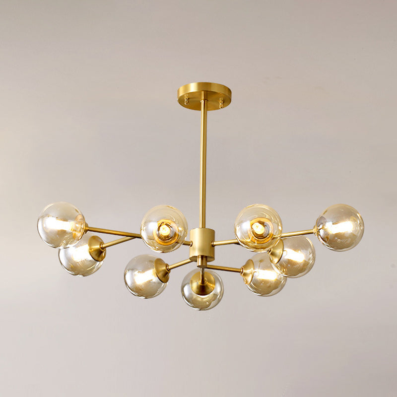 Postmoderne Metallhänge Kronleuchter leichter Bernsteinglas Schatten Deckenkraut in Gold für Schlafzimmer