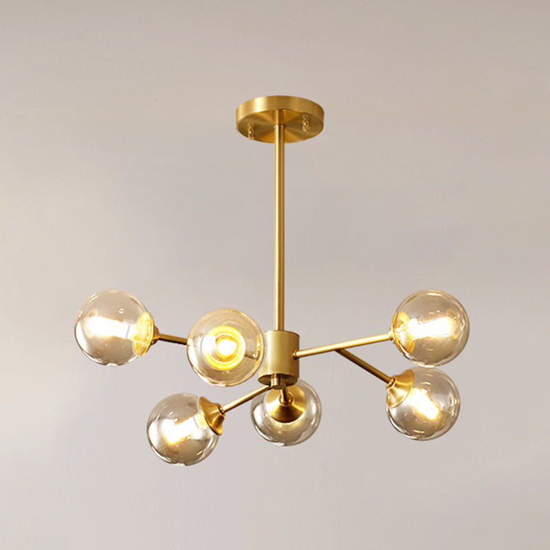 Postmodern metalen hangende kroonluchter licht Amber Glass Shade plafond kroonluchter in goud voor slaapkamer