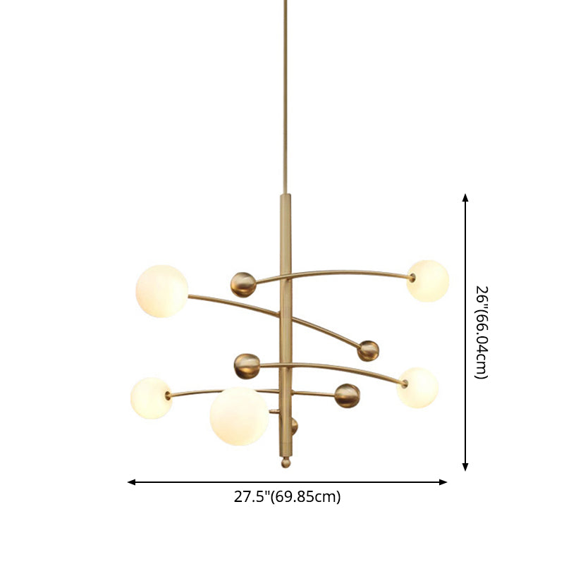 Lustre suspendu post-moderne ombre en verre opale léger 5 lustre de plafond léger en or pour la chambre