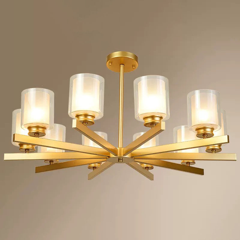 Contemporary Metal Hanging Chandelier Light Cylinder Glass Shade Suspension Light for Bedroom