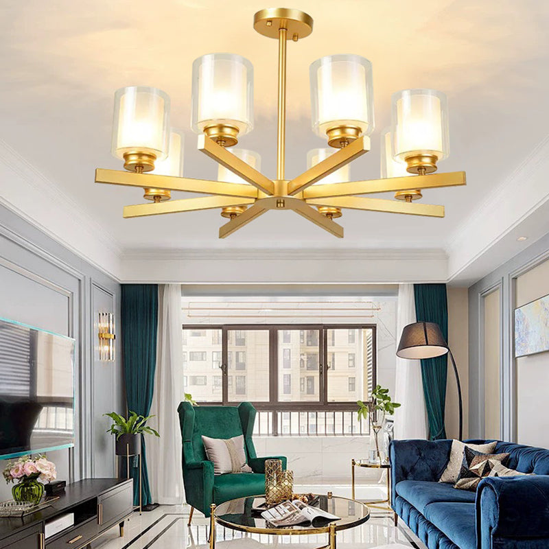 Contemporary Metal Hanging Chandelier Light Cylinder Glass Shade Suspension Light for Bedroom