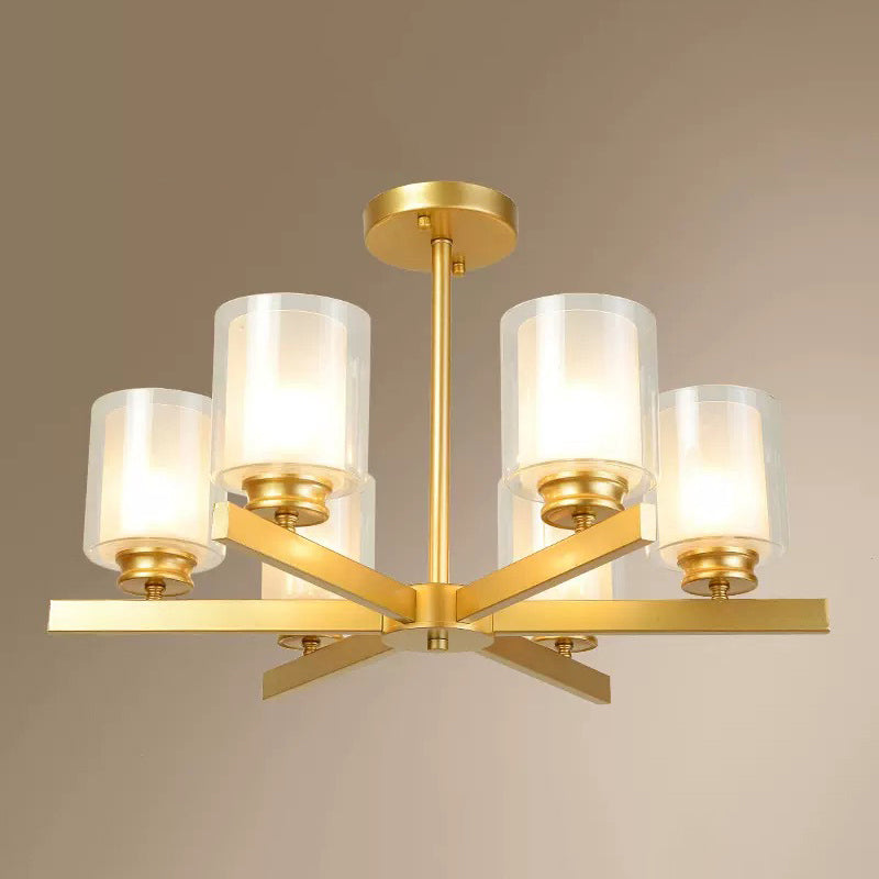 Contemporary Metal Hanging Chandelier Light Cylinder Glass Shade Suspension Light for Bedroom