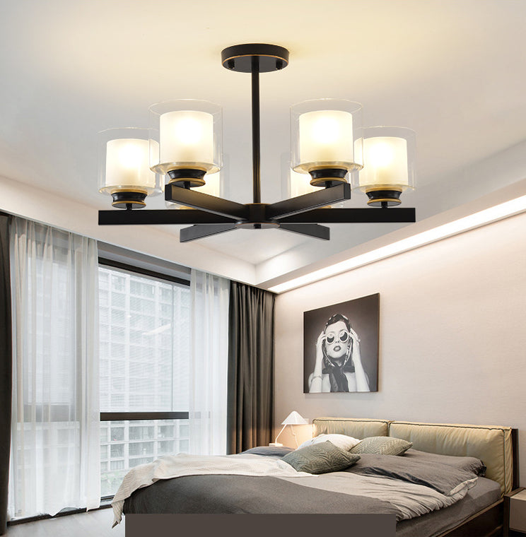 Contemporary Metal Hanging Chandelier Light Cylinder Glass Shade Suspension Light for Bedroom