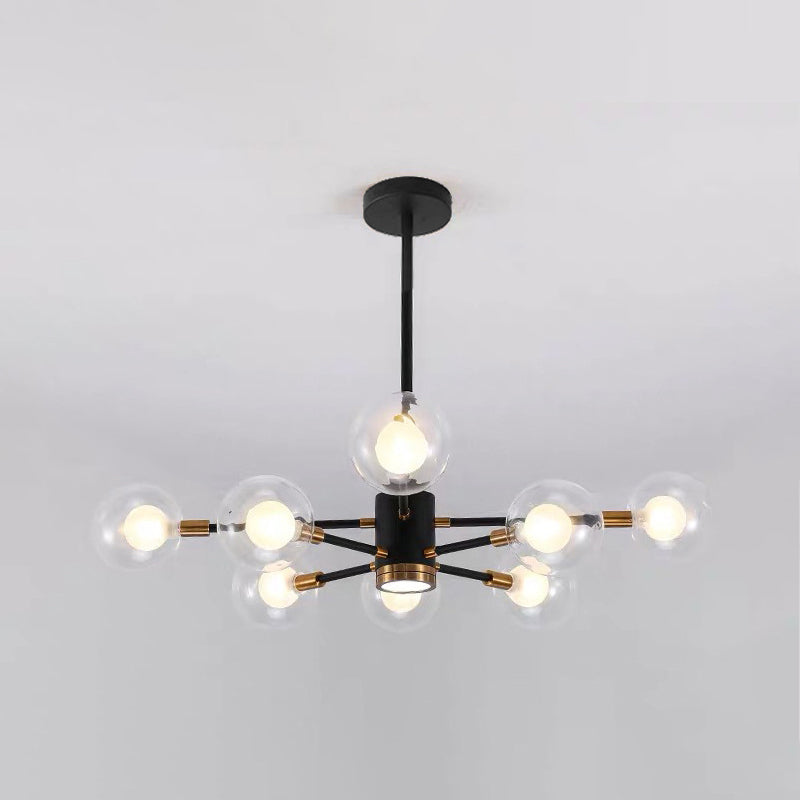 Modern Metal Radial Hanging Chandelier Light Spherical Clear Glass Shade Suspension Light  in Black