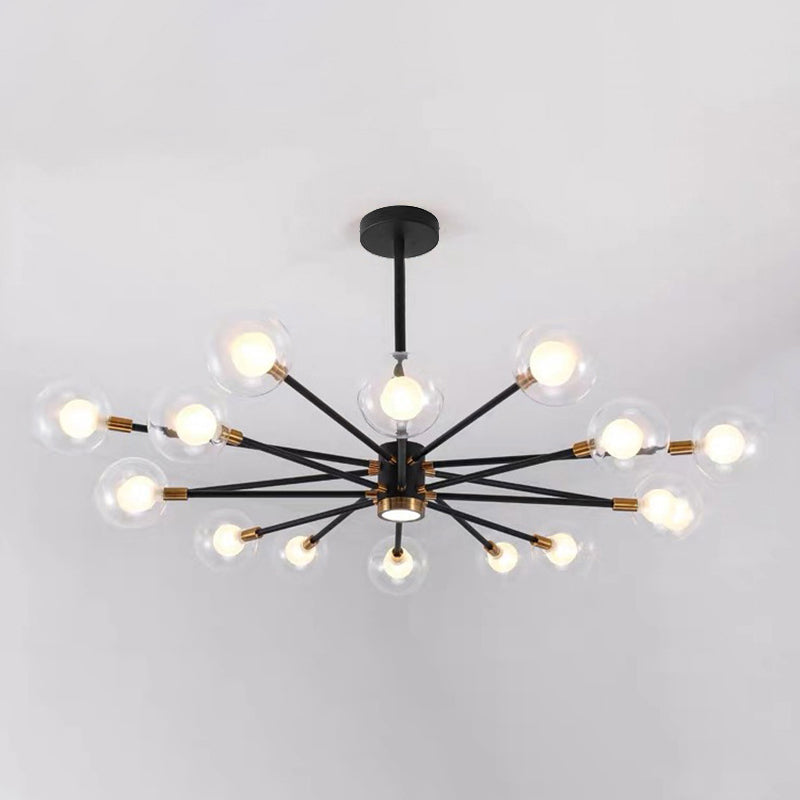 Modern Metal Radial Hanging Chandelier Light Spherical Clear Glass Shade Suspension Light  in Black