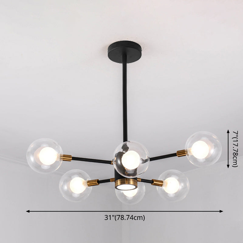 Moderne Metall Radial hängende Kronleuchter leichte kugelkugel klare Glasschattenfederung Licht in Schwarz