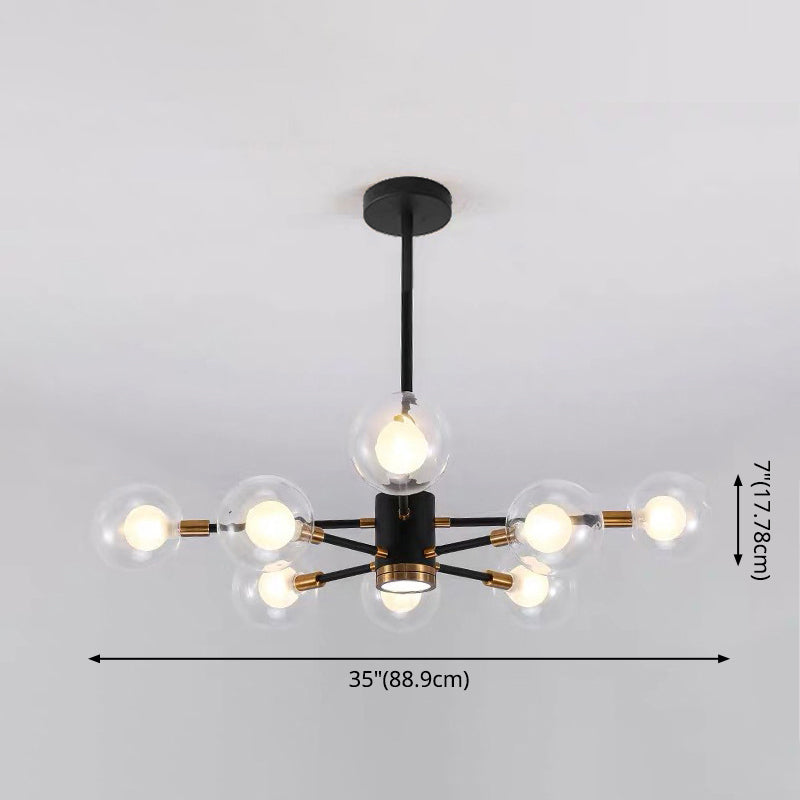 Modern Metal Radial Hanging Chandelier Light Spherical Clear Glass Shade Suspension Light  in Black