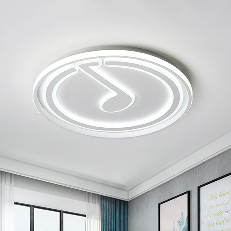 16" W Circle Flush Lighting with Musical Note Nordic Metal Integrated Led White Flush Lamp in Warm/White