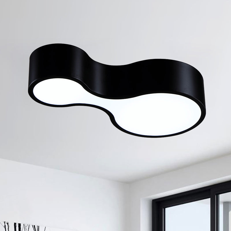 Lampada da incasso a soffitto curva in bianco e nero, minimalista, a LED, in metallo, con diffusore smerigliato