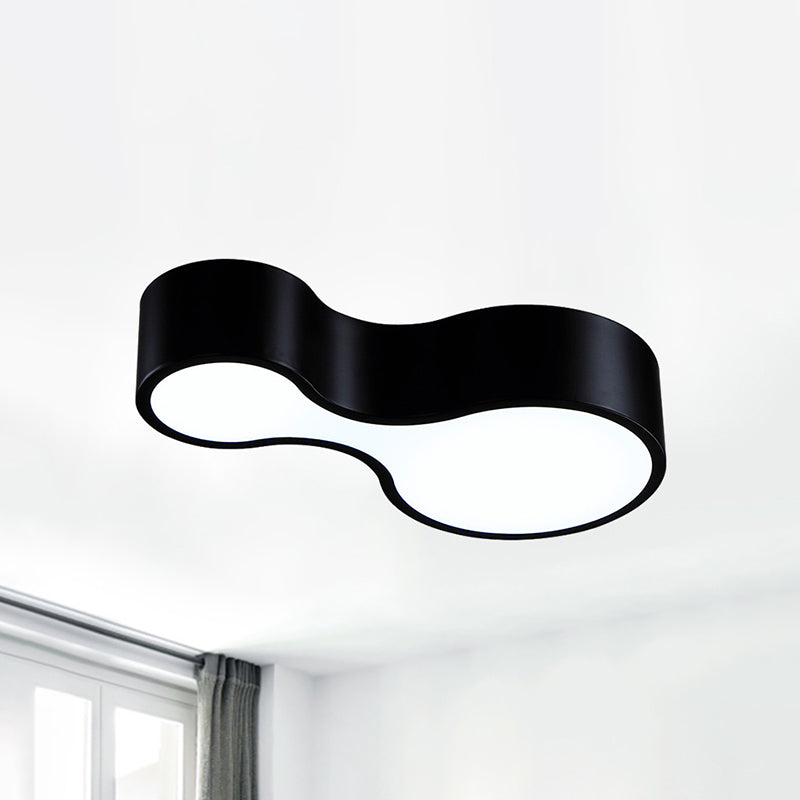 Lampada da incasso a soffitto curva in bianco e nero, minimalista, a LED, in metallo, con diffusore smerigliato