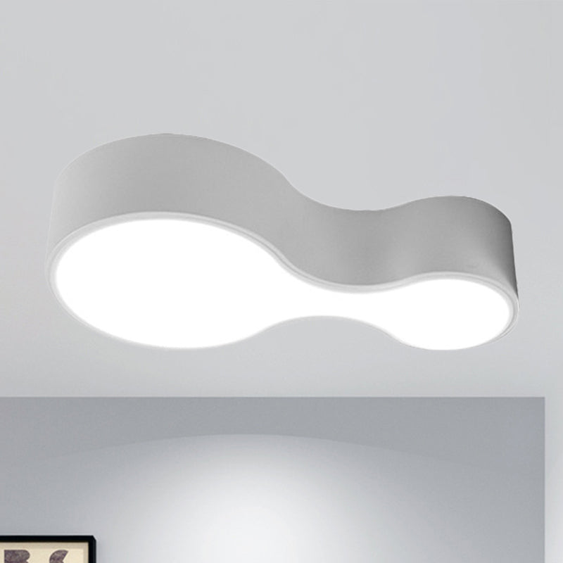 Lampada da incasso a soffitto curva in bianco e nero, minimalista, a LED, in metallo, con diffusore smerigliato