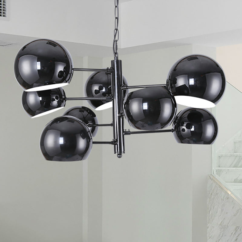 Black Globe Chandelier Simple 8-Light Iron LED Pendant Light with Hanging Rod for Office