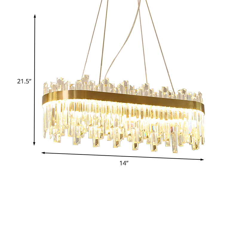 Salle de salle à manger ovale kit de lampe suspendue à trois côtés latérale Crim Crystal Postmodern LED Chandelier Light in Gold