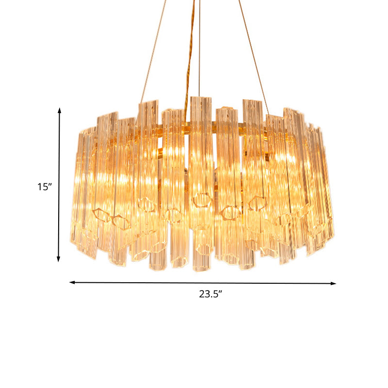 Circular Chandelier Light Modern Ridged Clear Crystal 8 Heads Gold Hanging Light Fixture