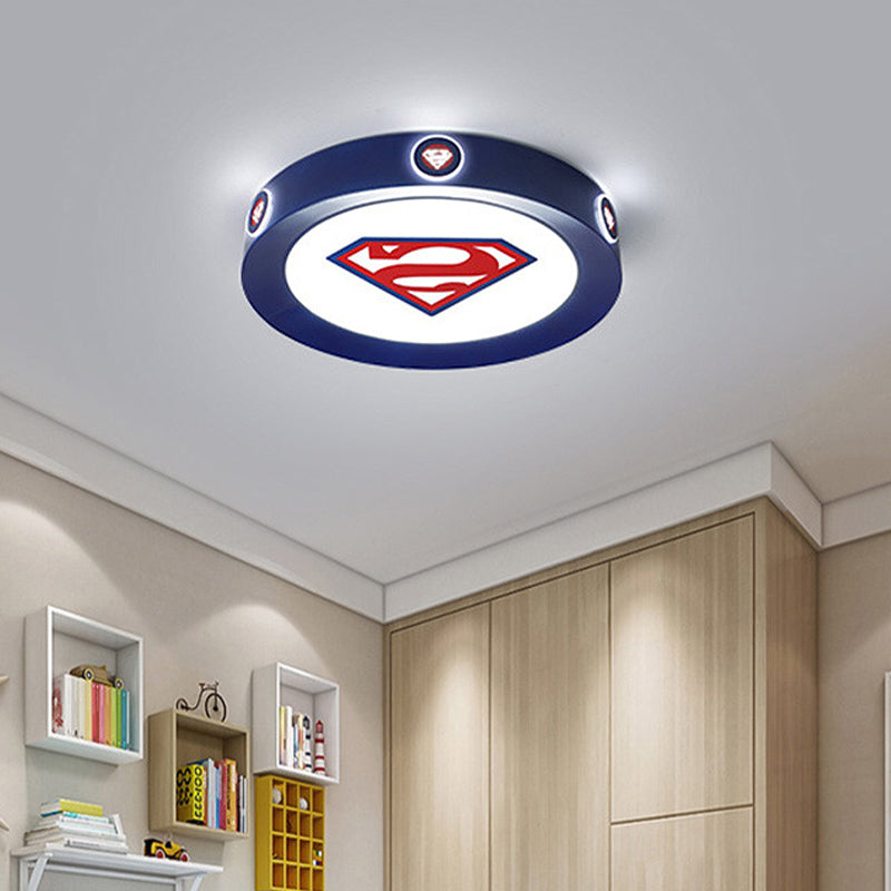 Ronde Slaapkamer Flush Mount Fixture Acryl 16"/19.5" Dia LED Cartoon Blauwe Plafondlamp, Warm/Wit/3 Kleur Licht