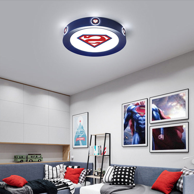 Ronde Slaapkamer Flush Mount Fixture Acryl 16"/19.5" Dia LED Cartoon Blauwe Plafondlamp, Warm/Wit/3 Kleur Licht