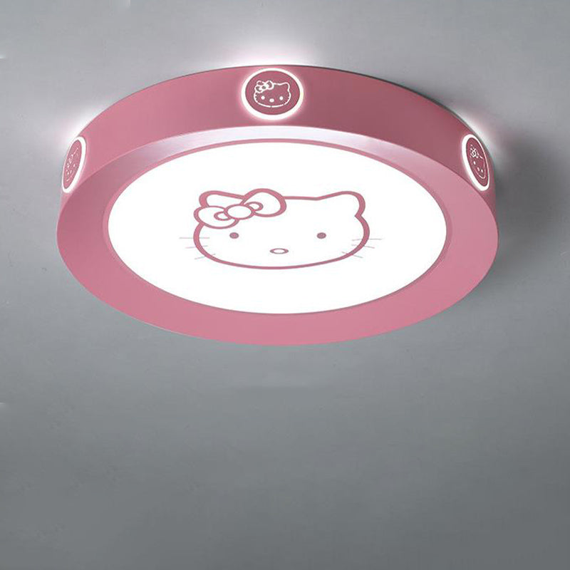 Pink Round Ceiling Lamp Modernist 16.5"/19.5" W LED Acrylic Flushmount Light with Cat Pattern, Warm/White/3 Color Light