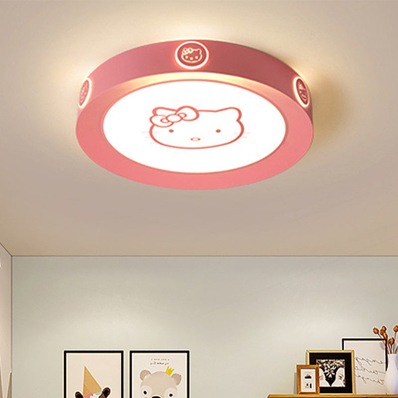 Roze Ronde Plafond Lamp Modernist 16.5 "/19.5" W LED Acryl Flushmount Licht met Cat Pattern, Warm/White/3 Color Light