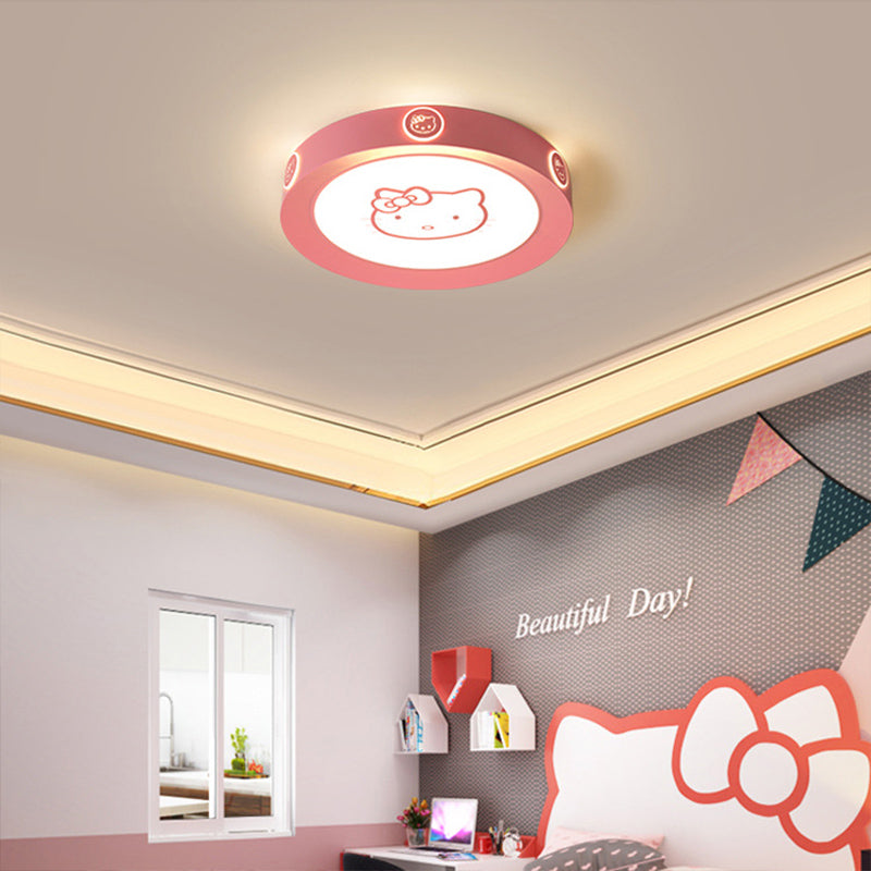 Roze Ronde Plafond Lamp Modernist 16.5 "/19.5" W LED Acryl Flushmount Licht met Cat Pattern, Warm/White/3 Color Light