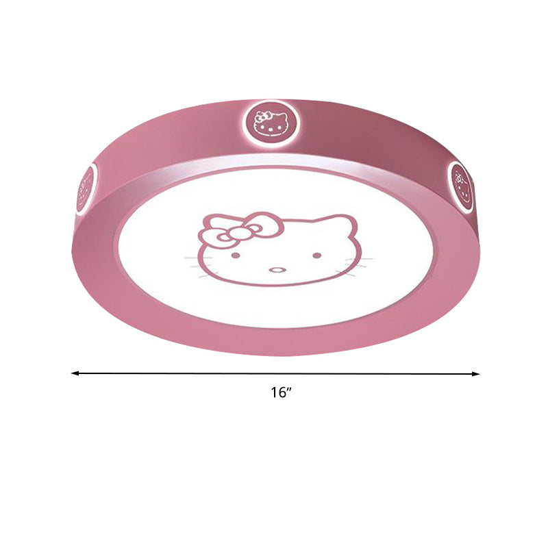 Pink Round Ceiling Lamp Modernist 16.5"/19.5" W LED Acrylic Flushmount Light with Cat Pattern, Warm/White/3 Color Light