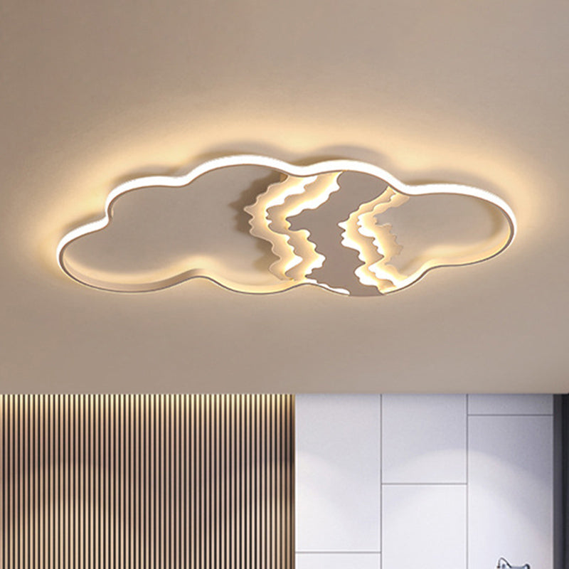 Modern Style Cloud Flush Mount Fixture Metal LED Living Room White Flushmount Lighting, Warm/White Light