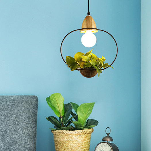 Vintage stijlvolle open kooi suspensie licht 8,5 "/11" breed 1 licht metallic hanger lamp met bloempot in zwart/wit