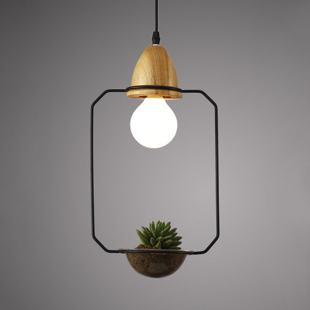 Vintage Stylish Open Cage Suspension Light 8.5"/11" Wide 1 Light Metallic Pendant Lamp with Flower Pot in Black/White