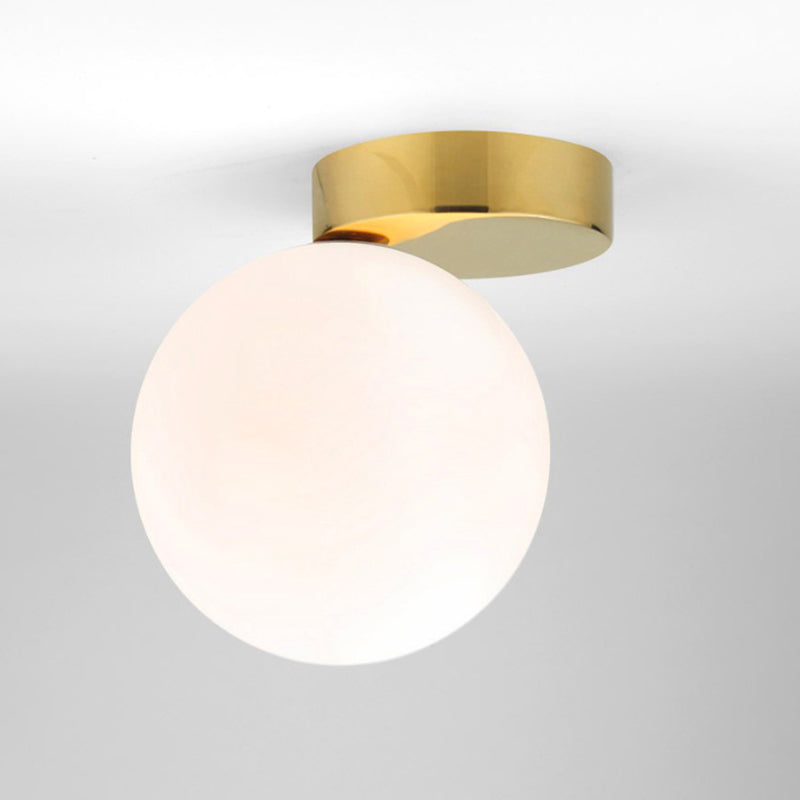 1-Light Spherical Shade Flush Mount Lighting Modern Style Opal Glass  Flush Mount for Hallway