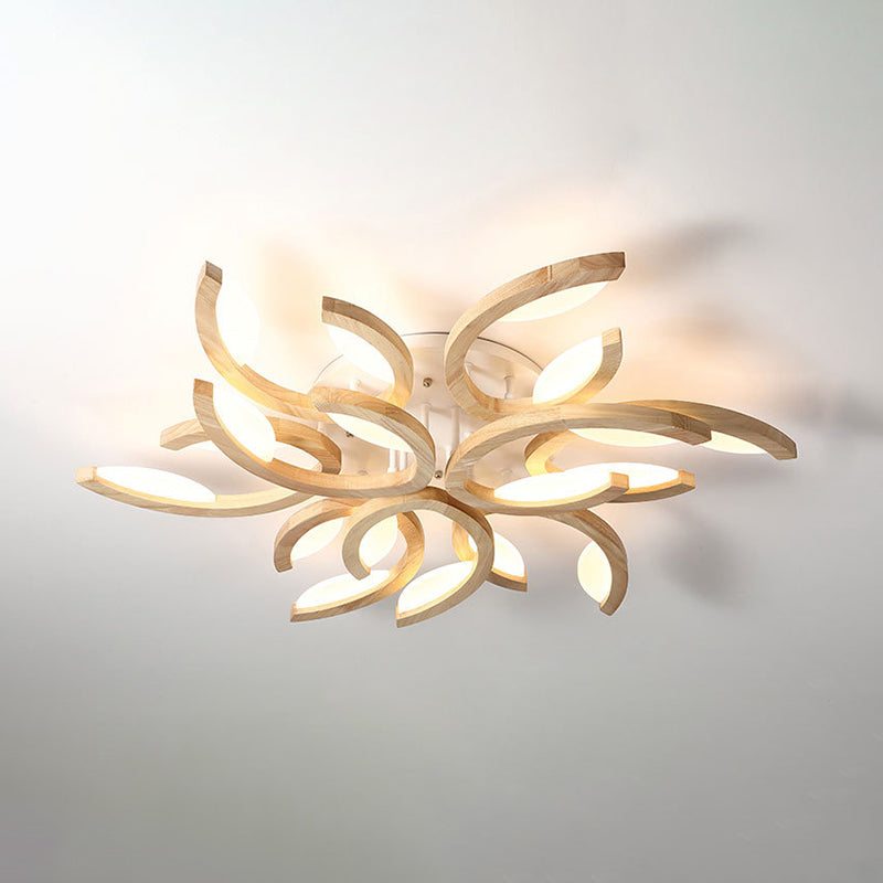 Multi Light Floral LED Ceiling Lamp Modern Fashion Wood Semi Flush Mount Light for Living Room