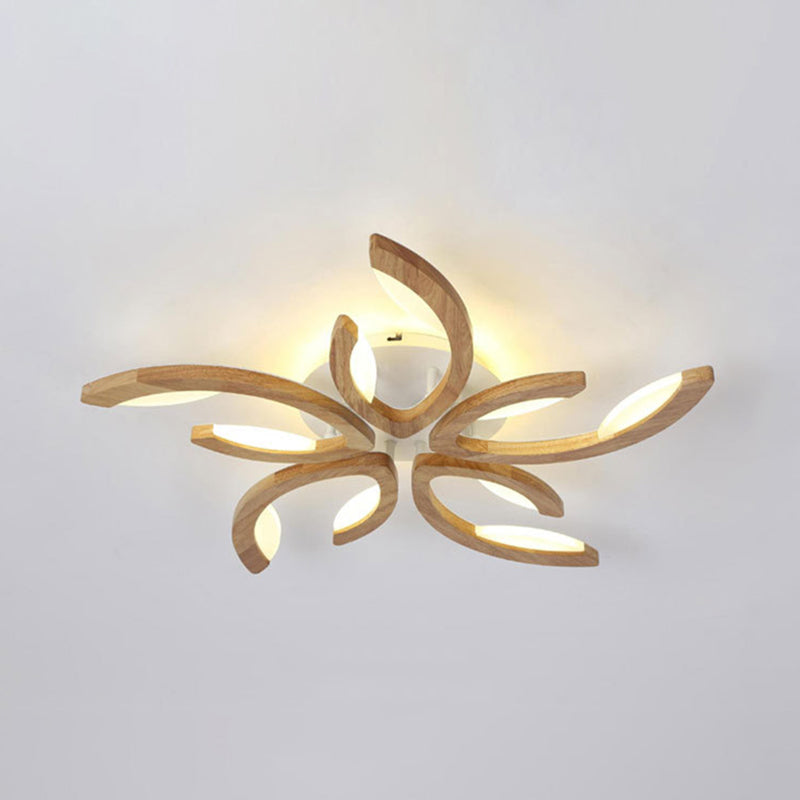 Multi Light Floral LED Ceiling Lamp Modern Fashion Wood Semi Flush Mount Light for Living Room