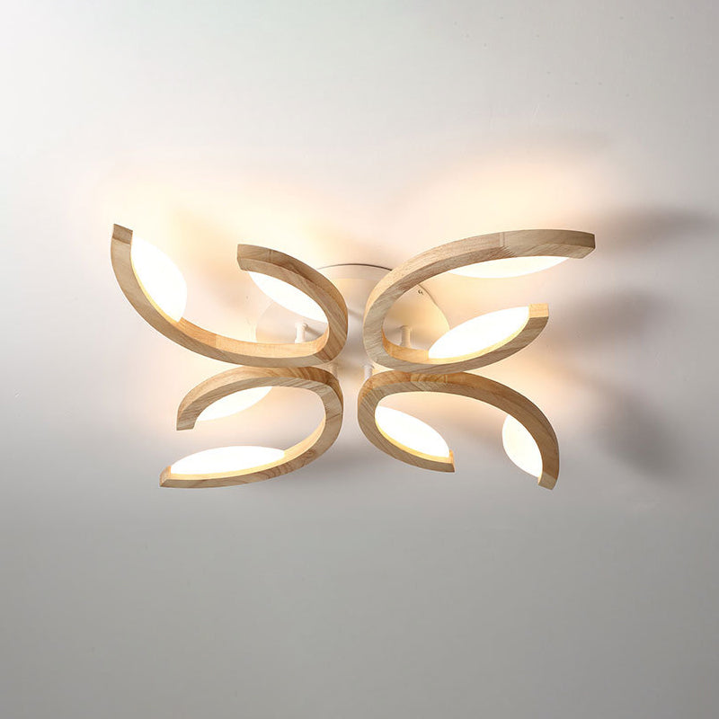 Multi Light Floral LED Ceiling Lamp Modern Fashion Wood Semi Flush Mount Light for Living Room