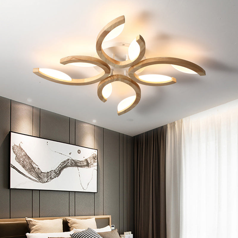 Multi Light Floral LED Ceiling Lamp Modern Fashion Wood Semi Flush Mount Light for Living Room