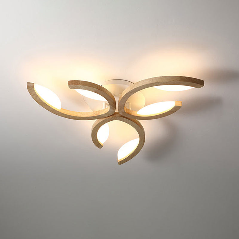 Multi Light Floral LED Ceiling Lamp Modern Fashion Wood Semi Flush Mount Light for Living Room