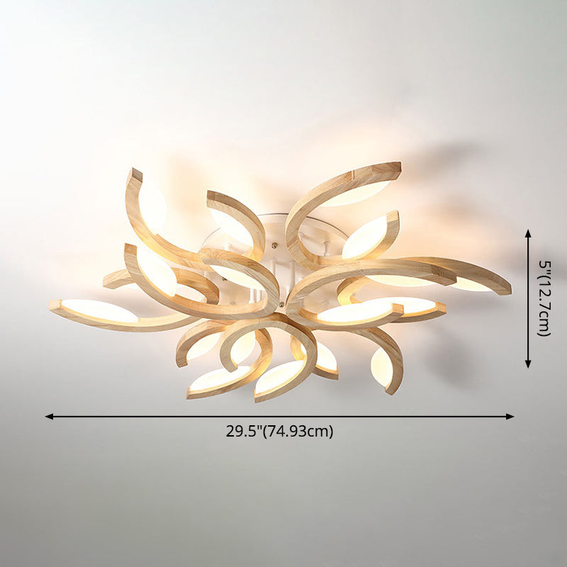 Multi Light Floral LED Ceiling Lamp Modern Fashion Wood Semi Flush Mount Light for Living Room