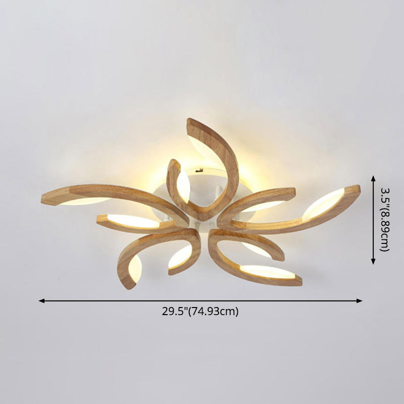 Multi Light Floral LED Ceiling Lamp Modern Fashion Wood Semi Flush Mount Light for Living Room