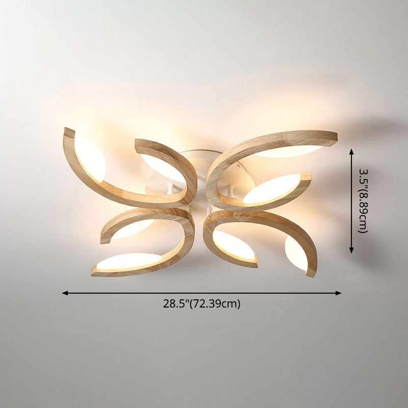 Multi Light Floral LED Ceiling Lamp Modern Fashion Wood Semi Flush Mount Light for Living Room