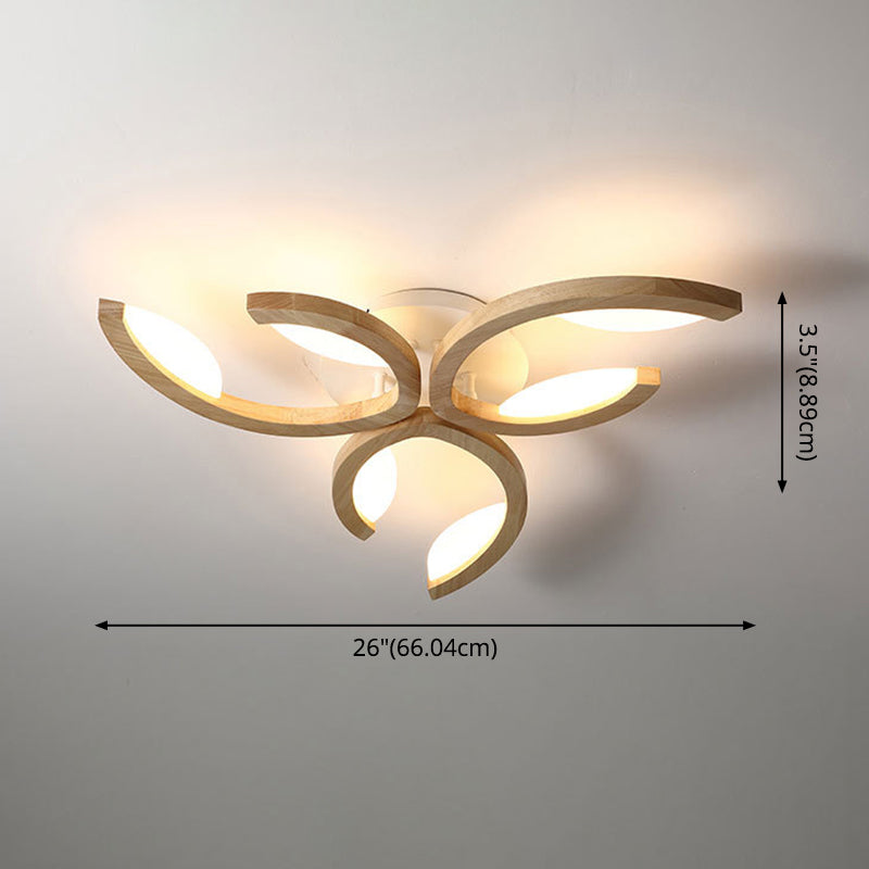 Multi Light Floral LED Ceiling Lamp Modern Fashion Wood Semi Flush Mount Light for Living Room