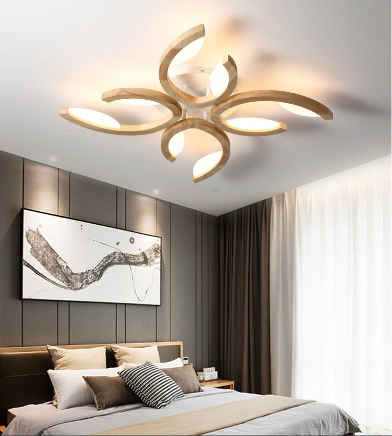 Multi Light Floral LED Ceiling Lamp Modern Fashion Wood Semi Flush Mount Light for Living Room