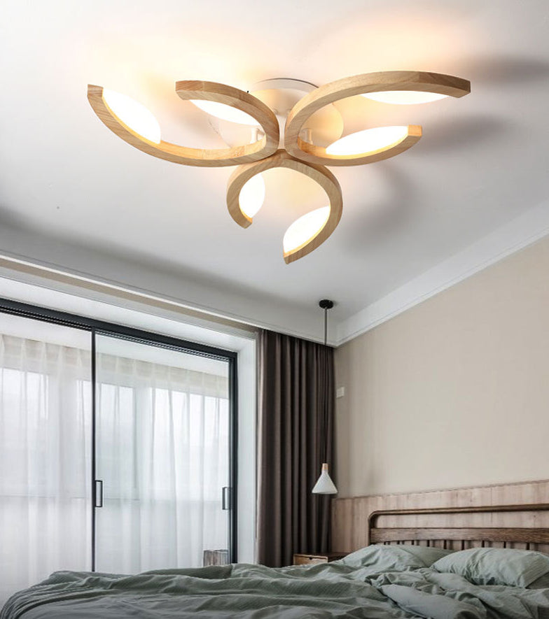 Multi Light Floral LED Ceiling Lamp Modern Fashion Wood Semi Flush Mount Light for Living Room